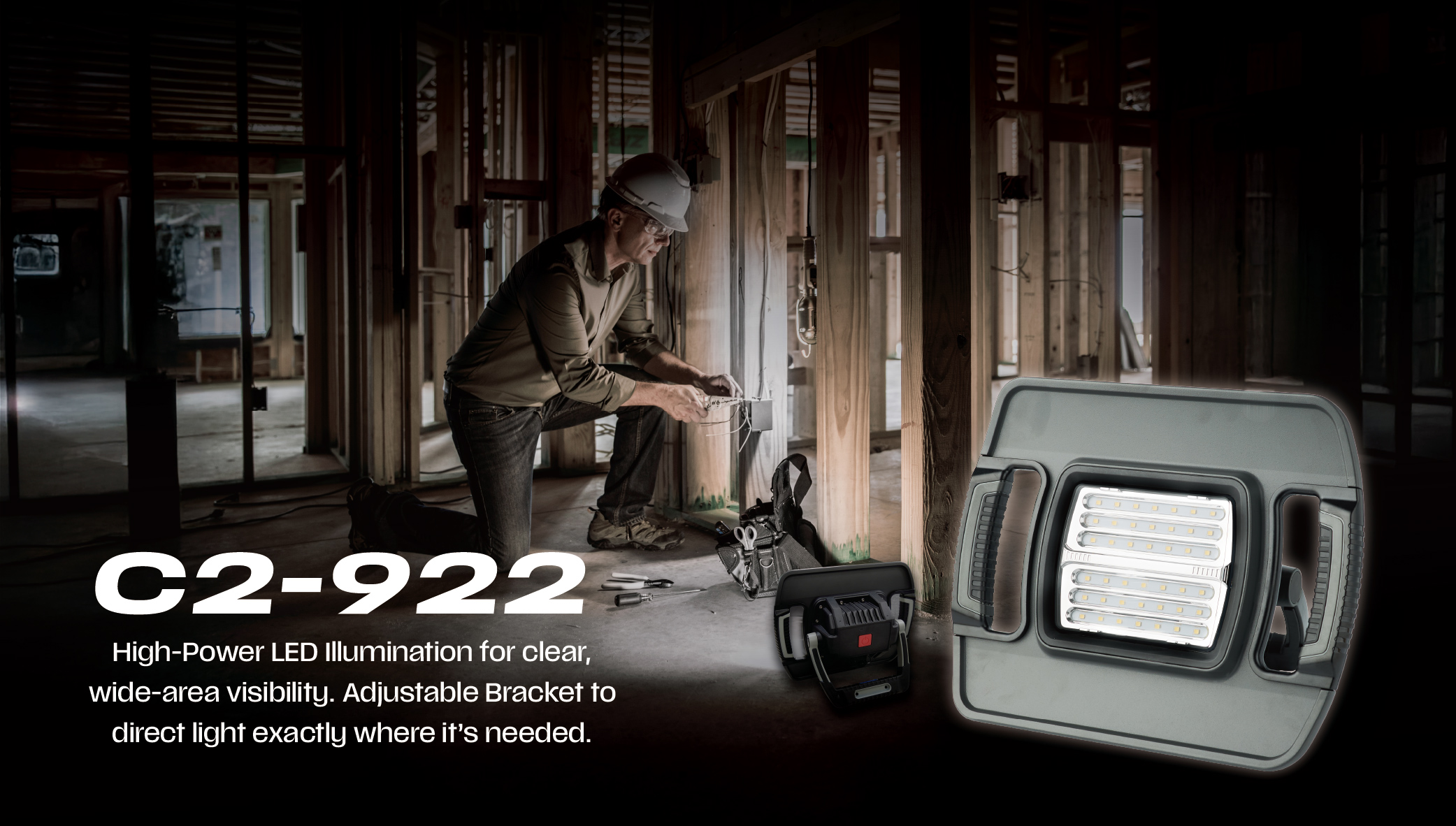 Discover the C2-922 Series Portable Floodlights with Magnet (EM / DM / FM) – durable, portable, and efficient solutions for construction site lighting. Ideal for safe and reliable worksites.