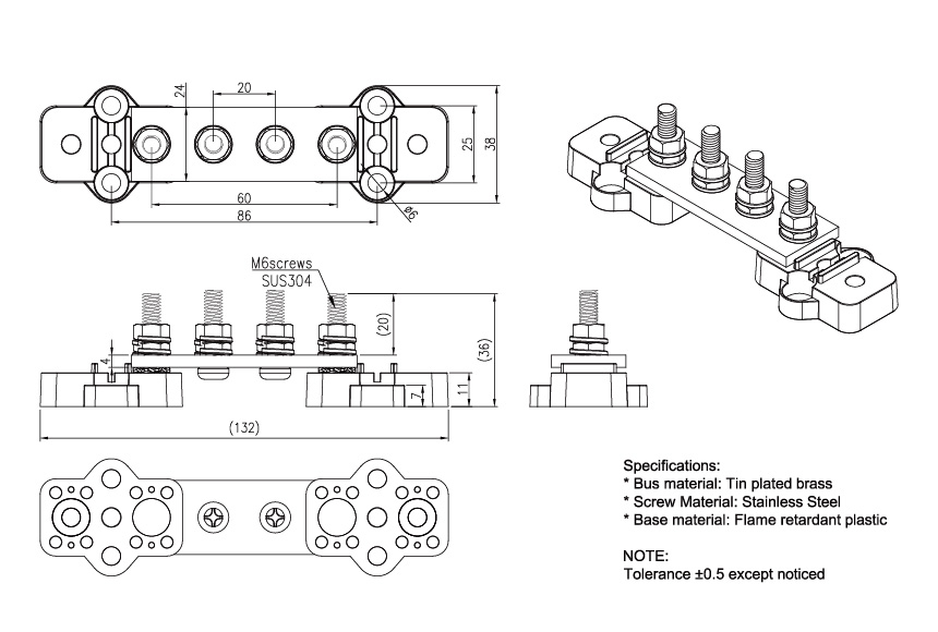 Size Diagram_R13-53-07-104 多用途端子台(4P)