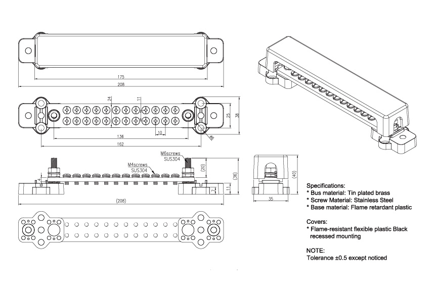 Size Diagram_R13-53-07-124 多用途バスバー端子