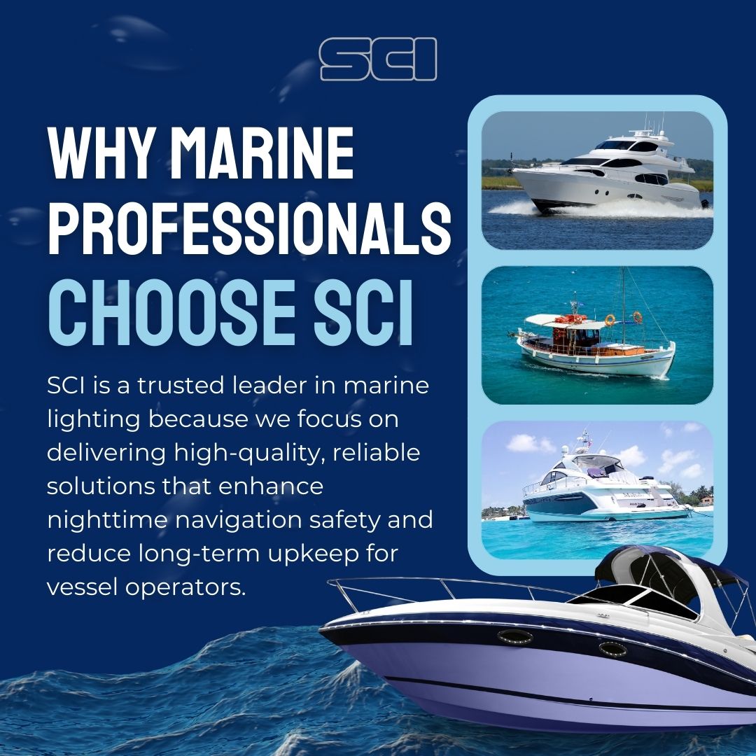 Boat lights at night_Why Marine Professionals Choose SCI